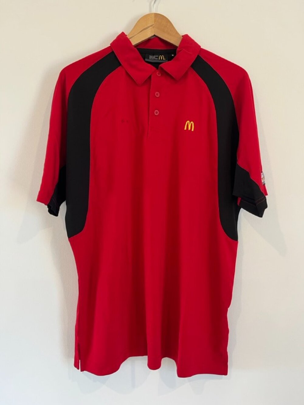 McDonalds Employee Uniform Polo Shirt Mens Medium Red Black Costume Pepe Meme